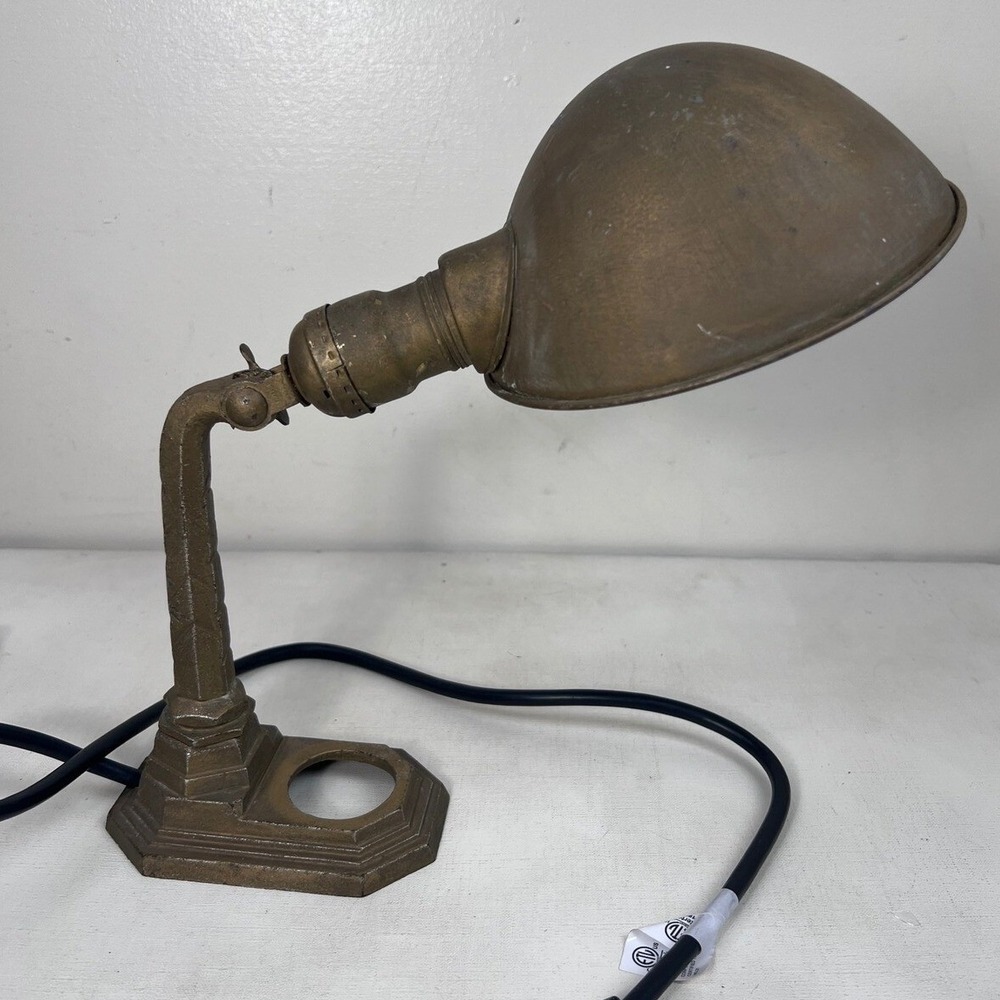 Vintage Industrial Art Deco Table Lamp Adjustable Steal Base Brass? Bronze?‎